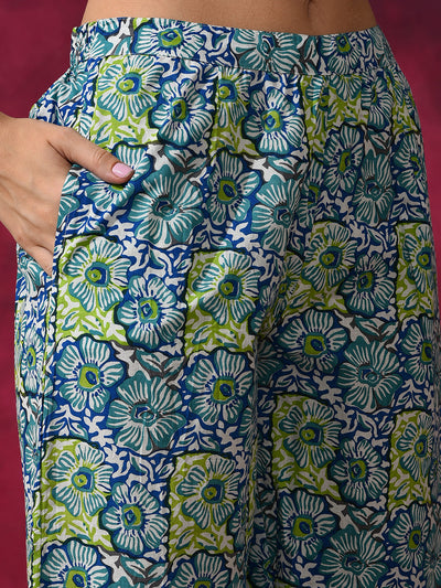 Blue Printed Kurta Sharara With Dupatta