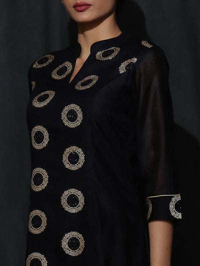 Black Woven Designed Kurta With Pant