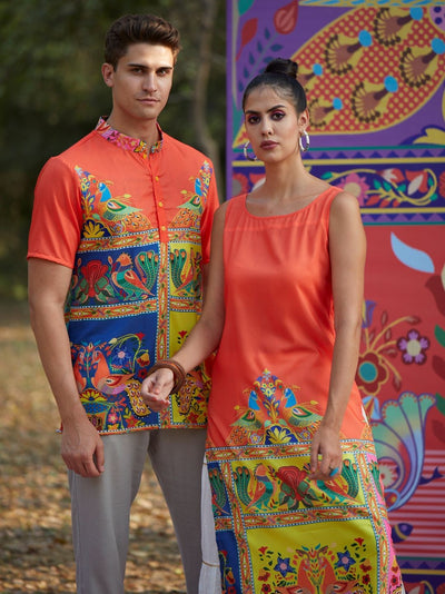 Couple Combo- Orange Truck Art Kurta combo