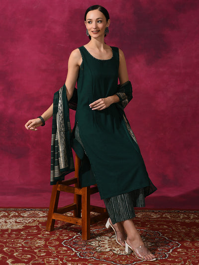 Green Kurta Palazzo With Dupatta