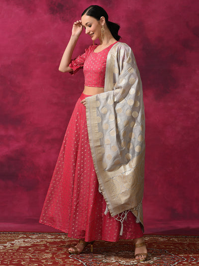 Pink Dobby Designed Lehenga Choli With Dupatta