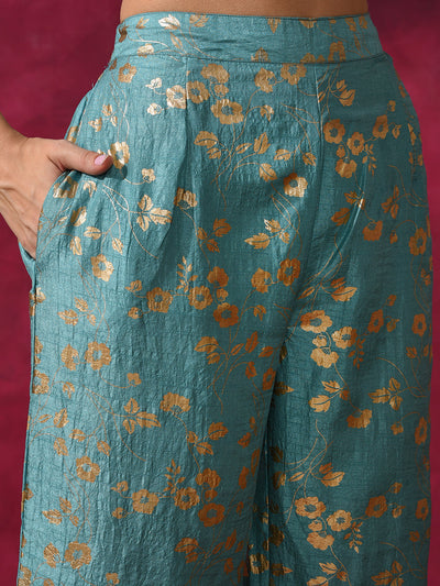 Pastel Blue Foil Print Kurta With Palazzo