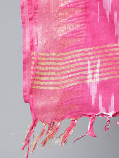 Pink Zari Work Ikat Designed Dupatta