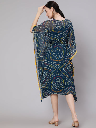 Blue Micro Print Kaftan Dress