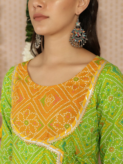 Green Bandhani Print A-Line Kurta With Palazzo