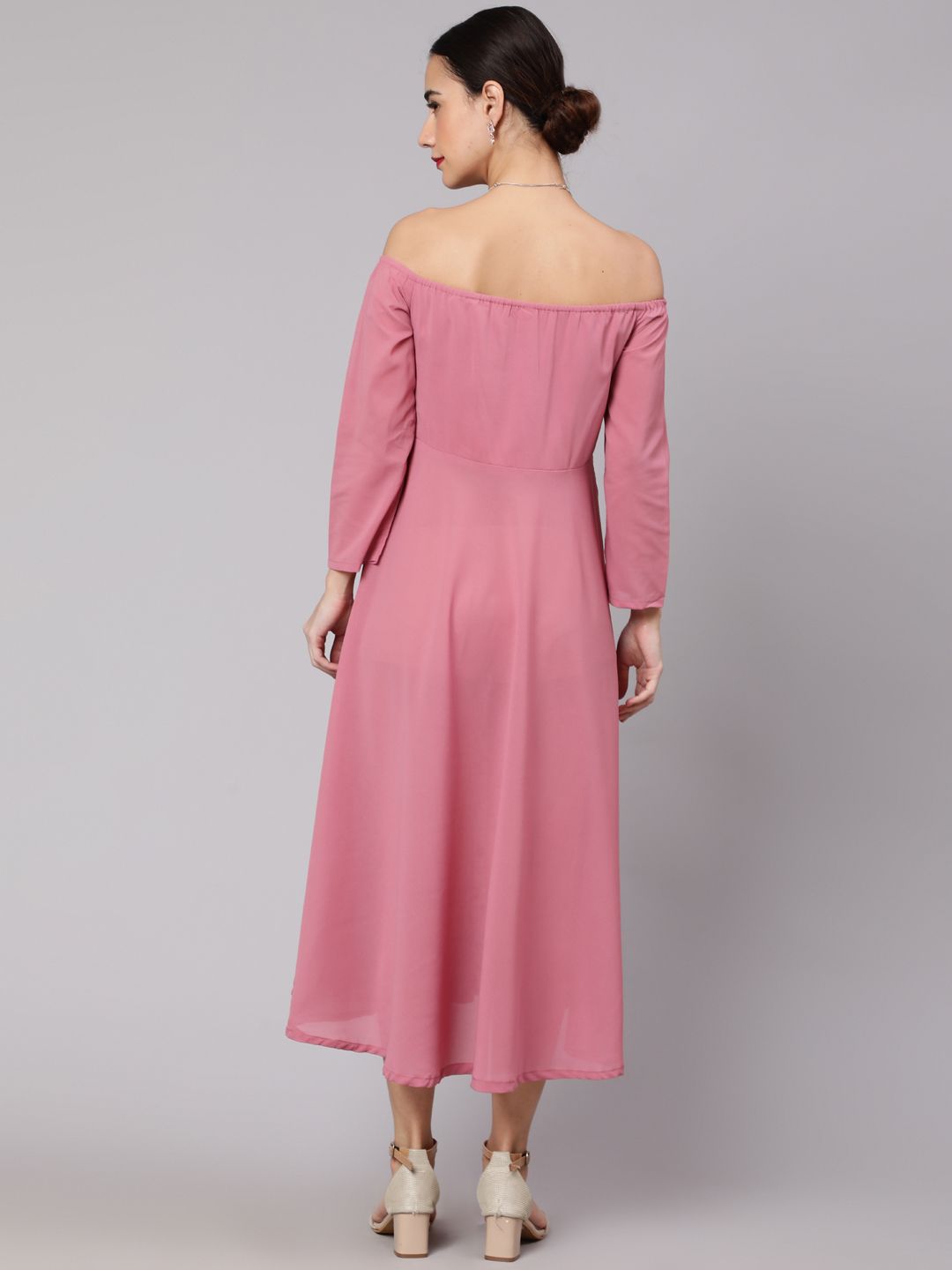 Pink Floral Print Off Shoulder Dress