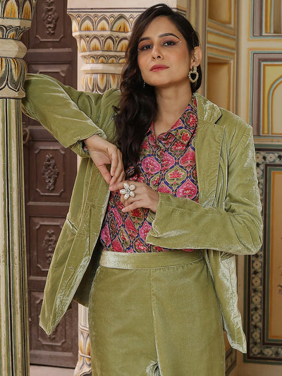 Green Velvet Blazer With Pant