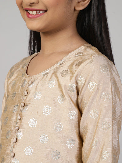 Beige Foil Printed Kurta With Palazzo