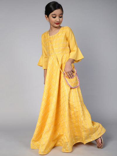 Yellow Checked Maxi Dress With Bag
