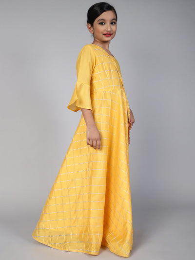 Yellow Checked Maxi Dress With Bag