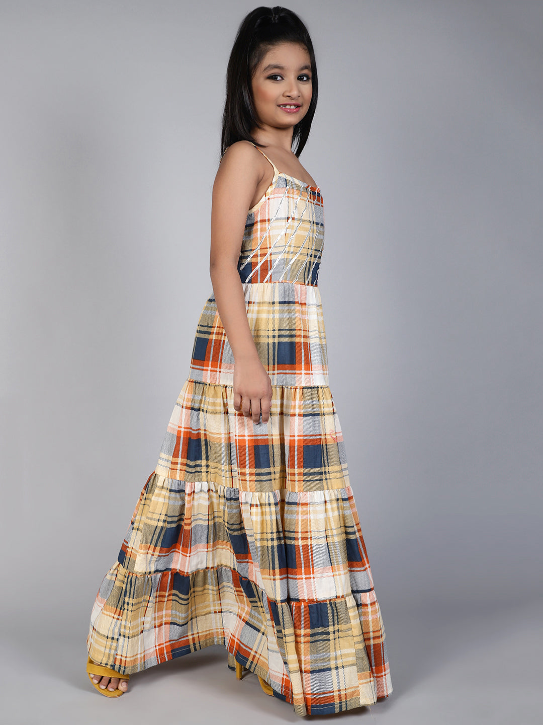 Yellow Checked Tiered Dress