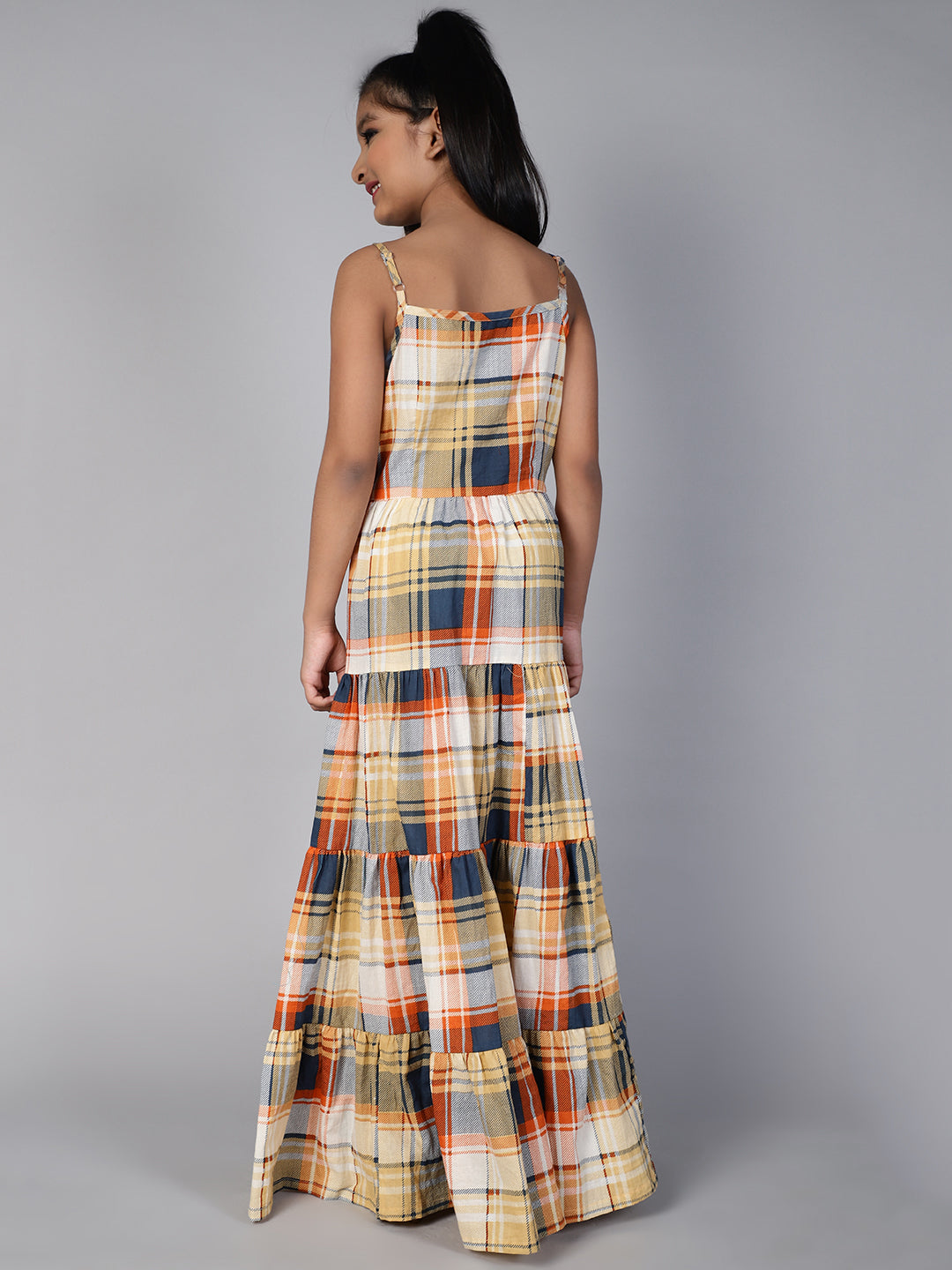 Yellow Checked Tiered Dress