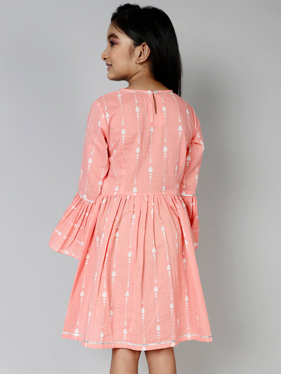 Peach Printed Pleated Dress