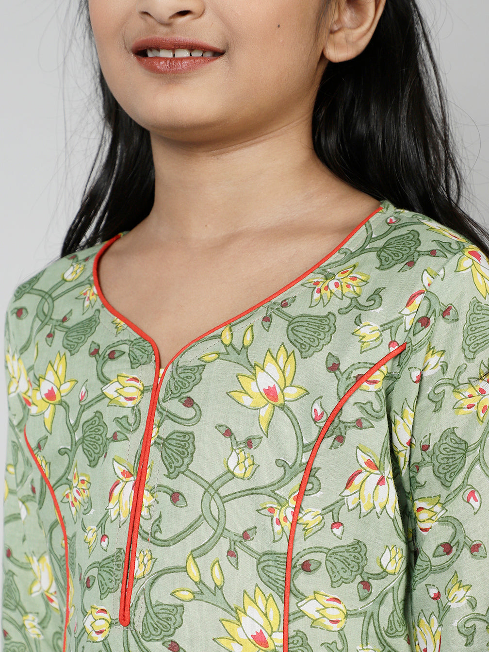 Green Floral Print Kurta Palazzo With Dupatta