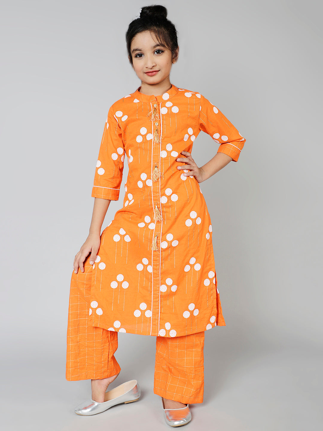 Orange Gold Printed Kurta With Palazzo