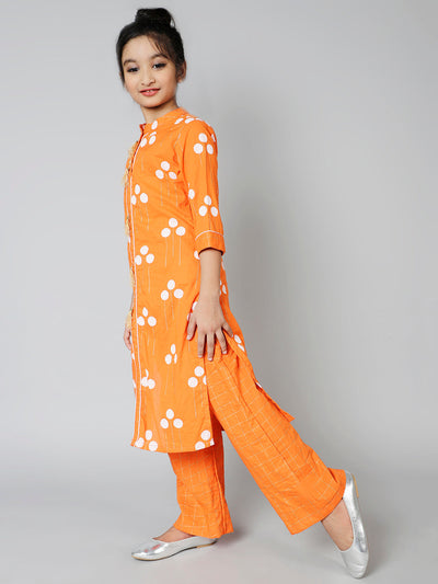 Orange Gold Printed Kurta With Palazzo