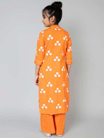 Orange Gold Printed Kurta With Palazzo