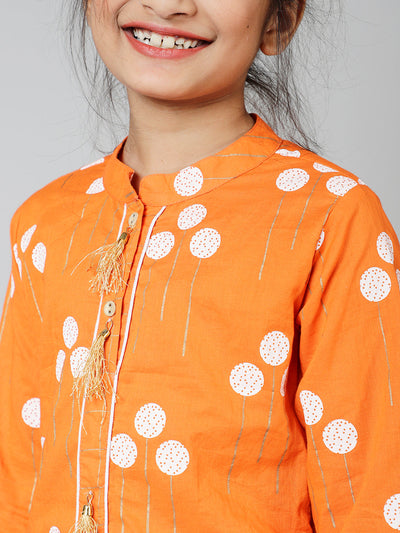 Orange Gold Printed Kurta With Palazzo