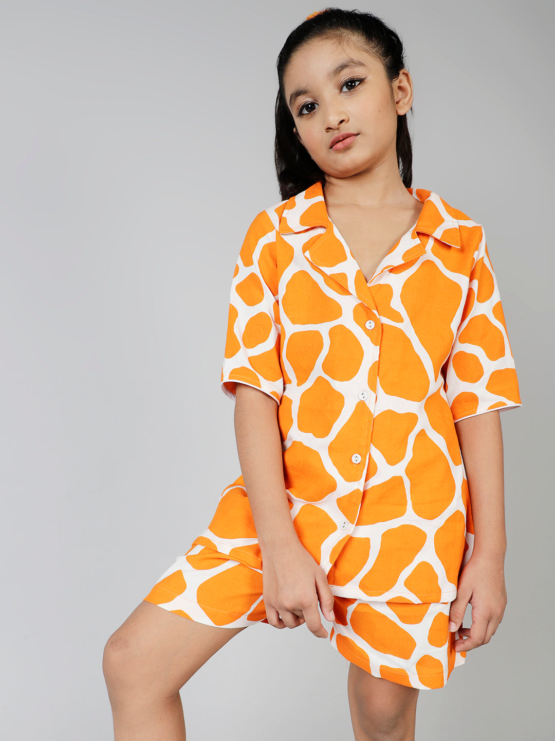 Orange Animal Print Short Nightsuit