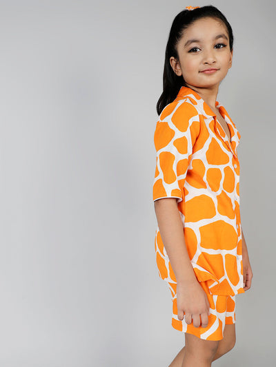 Orange Animal Print Short Nightsuit