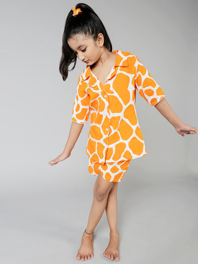 Orange Animal Print Short Nightsuit