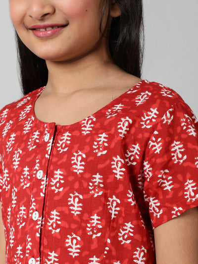 Red Printed Kurta With Palazzo