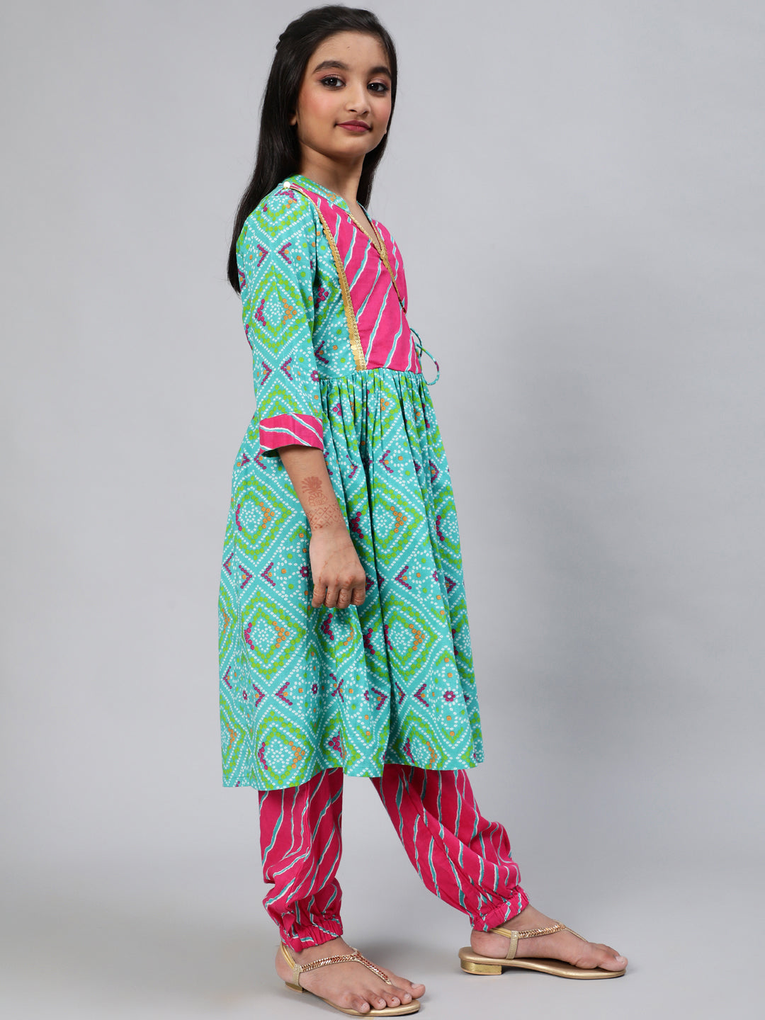 Blue Bandhani Print Kurta Palazzo With Dupatta