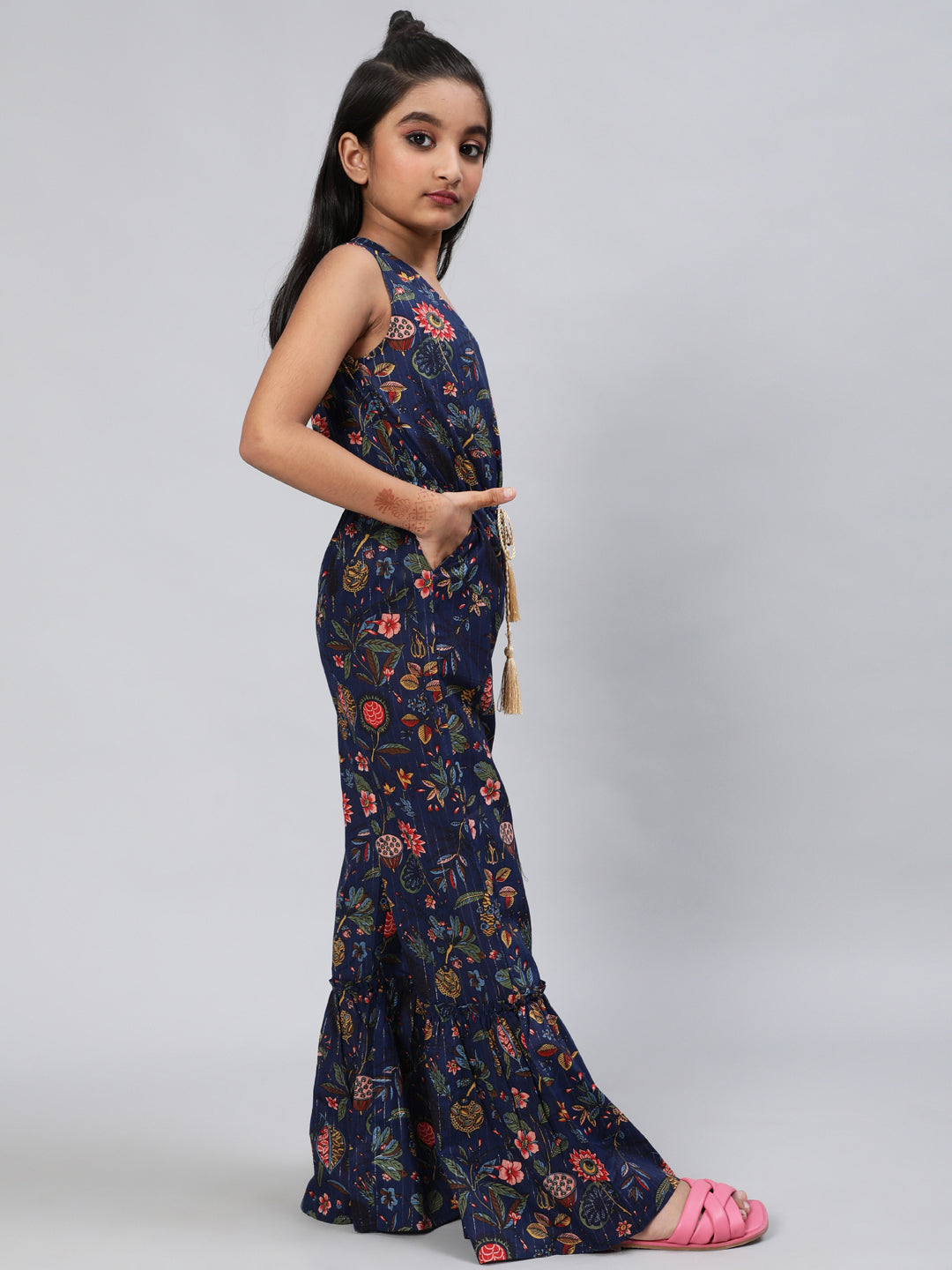 Navy Blue Floral Print Jumpsuit