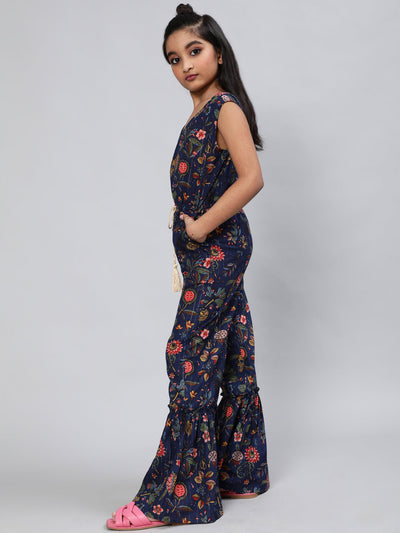 Navy Blue Floral Print Jumpsuit