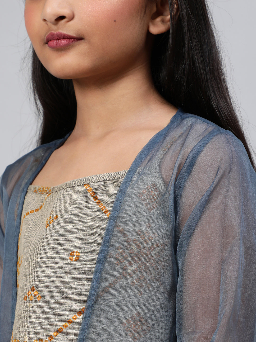 Beige Bandhani Print Top Palazzo With Jacket