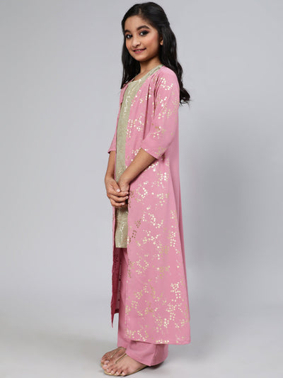 Mauve Foil Printed Kurta Jacket With Palazzo