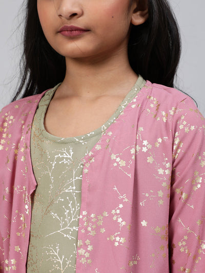 Mauve Foil Printed Kurta Jacket With Palazzo