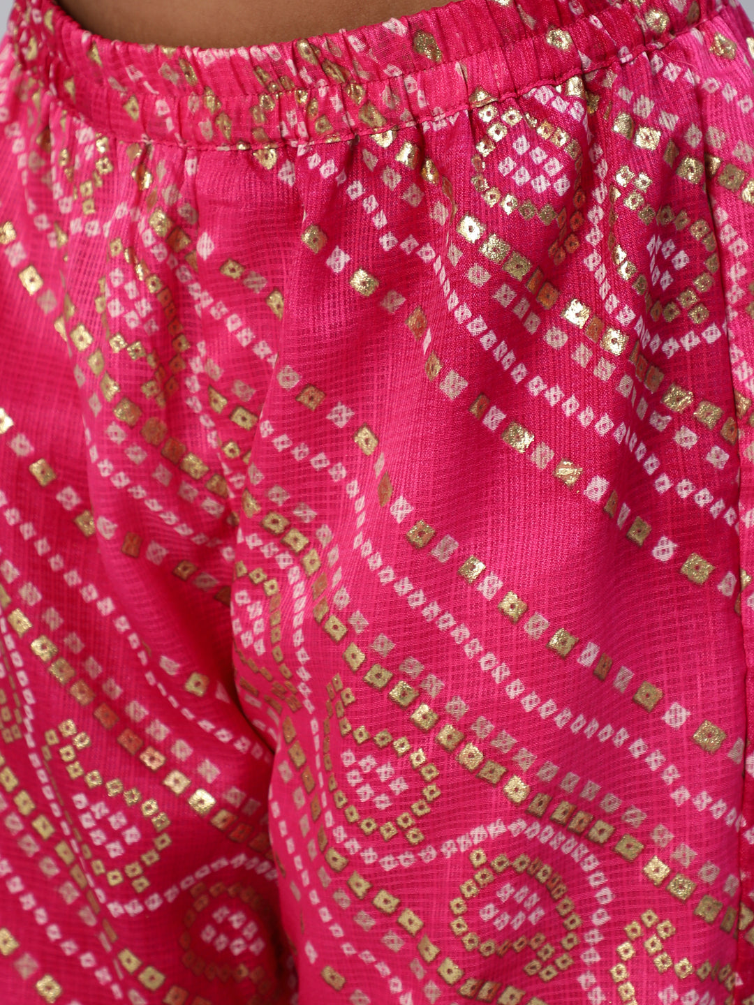 Pink Bandhani Print Top Sharara With Dupatta