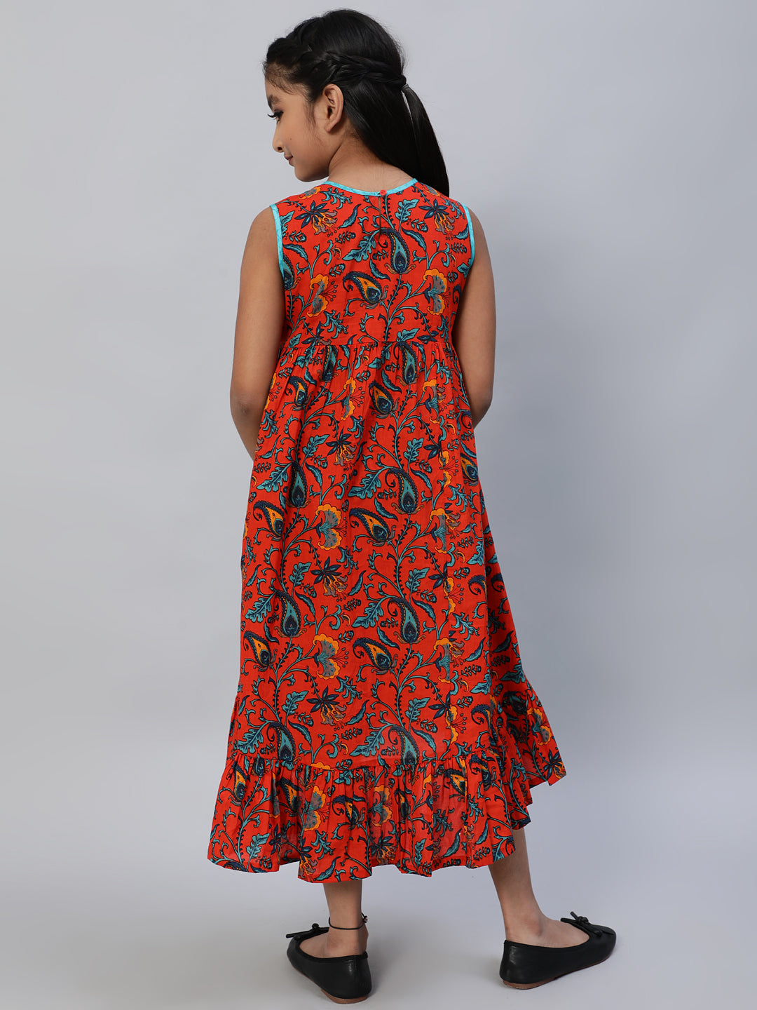 Red Floral Print A-Line Dress