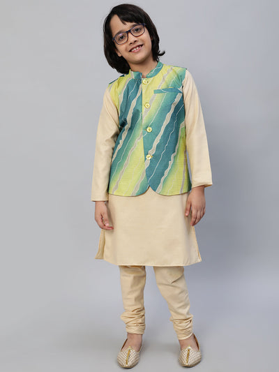 Green Leheriya Print Nehru Jacket