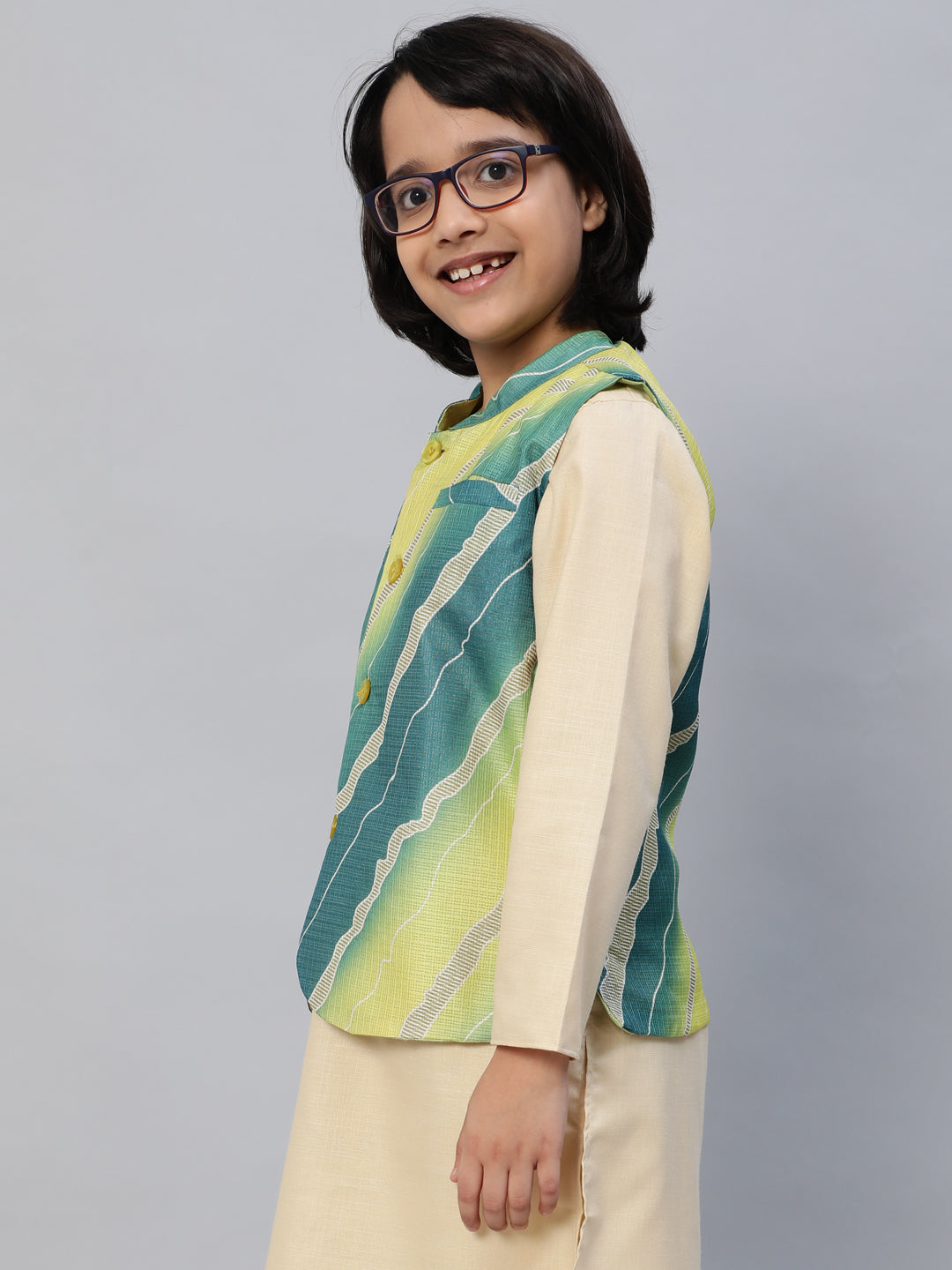 Green Leheriya Print Nehru Jacket