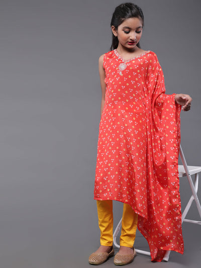 Red Printed Kurta With Embroidery Details