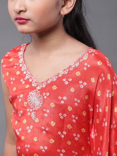 Red Printed Kurta With Embroidery Details