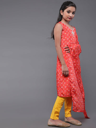 Red Printed Kurta With Embroidery Details