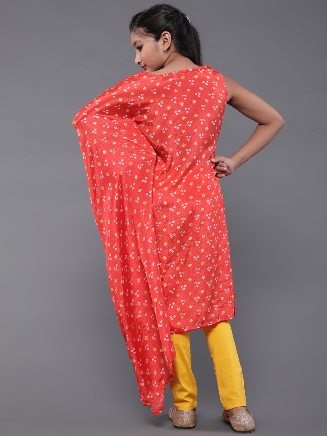 Red Printed Kurta With Embroidery Details