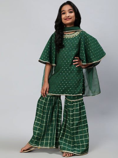 Green Embellished Kurta Sharara With Dupatta