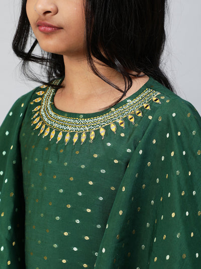 Green Embellished Kurta Sharara With Dupatta