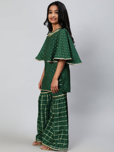 Green Embellished Kurta Sharara With Dupatta