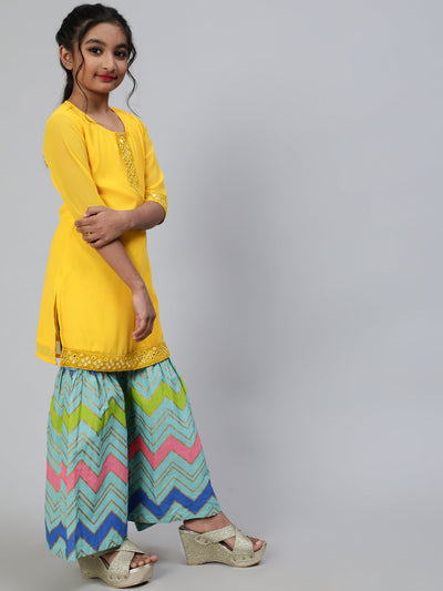 Yellow Leheriya Print Kurta Sharara With Dupatta