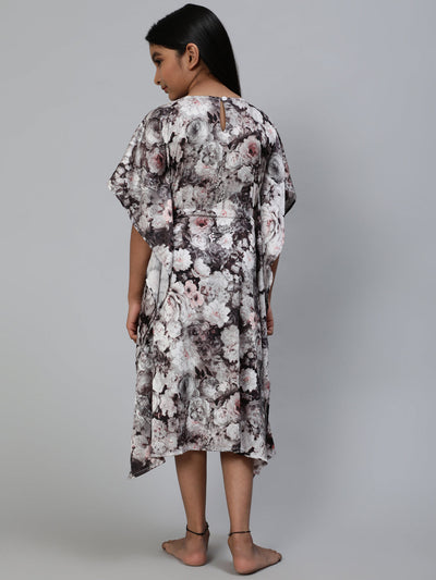 White Floral Print Kaftan Dress