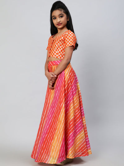 Orange Leheriya Print Lehenga Choli With Dupatta