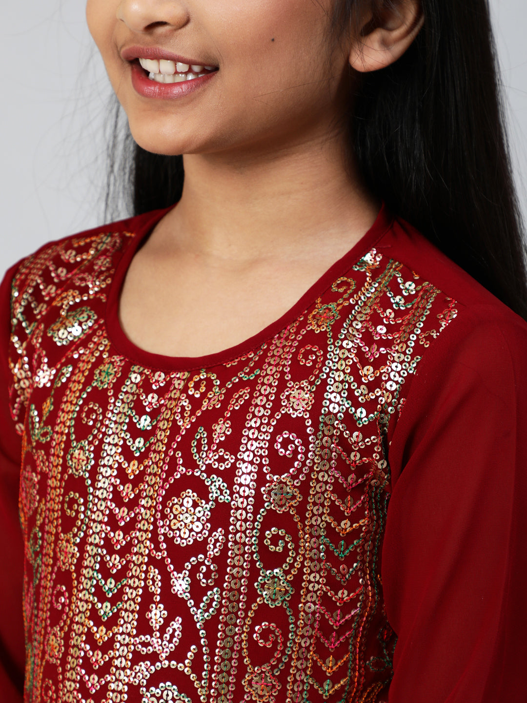 Maroon Sequin Kurta Sharara With Dupatta