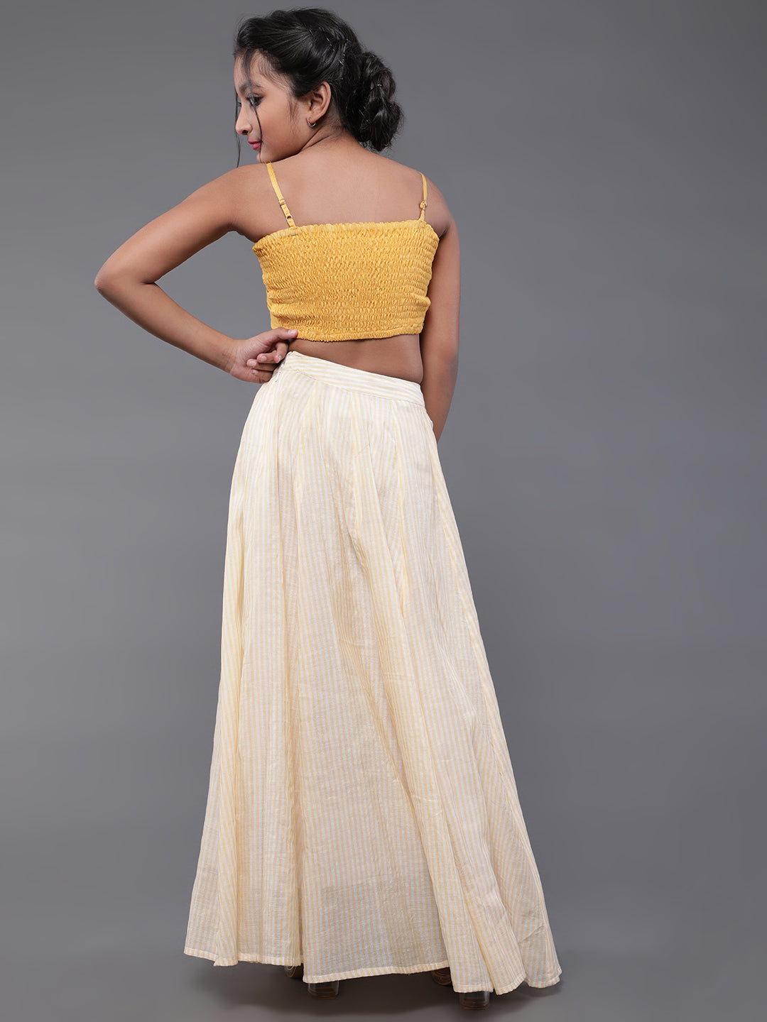 Yellow & White Striped Lehenga Choli