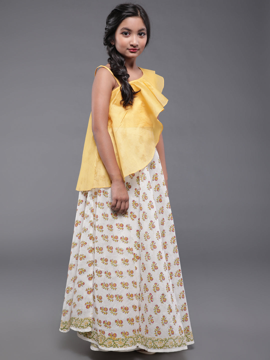 Yellow & White Block Printed Lehenga Choli