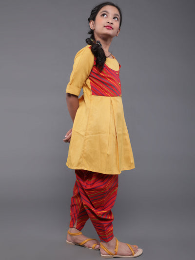 Yellow & Red Leheriya Print Kurta With Dhoti Pant